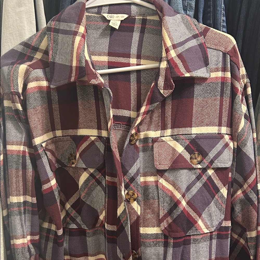 Cato Burgundy and Beige Checkered Utility Jacket